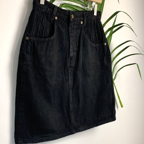 Vintage French Dressing Paris Black Denim 100% Cotton Midi Jean Skirt Size 6 - Picture 4 of 8